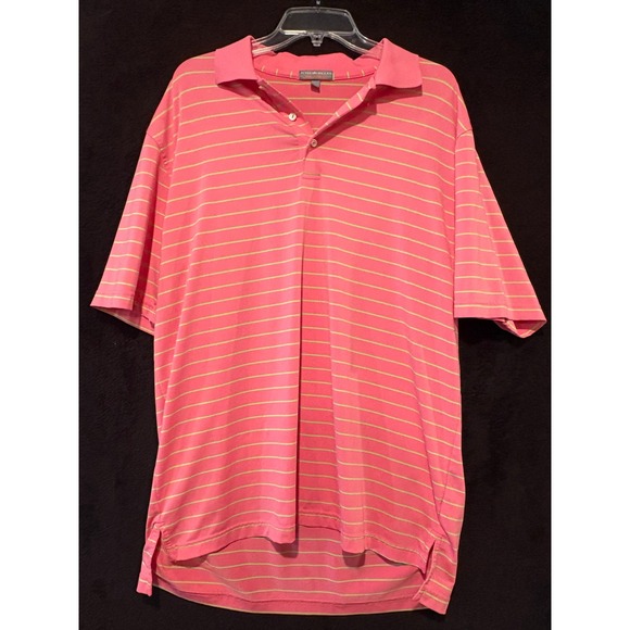 Peter Millar Summer Comfort Striped Golf Polo Shirt Pink Casual Mens L - Picture 1 of 6